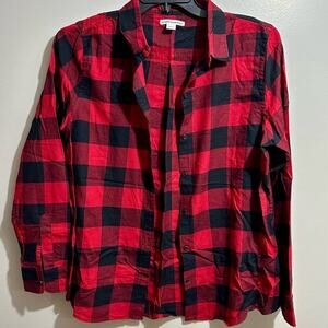 Amazon Essentials Button Down Shirt Size L Red Black Checkered (421)